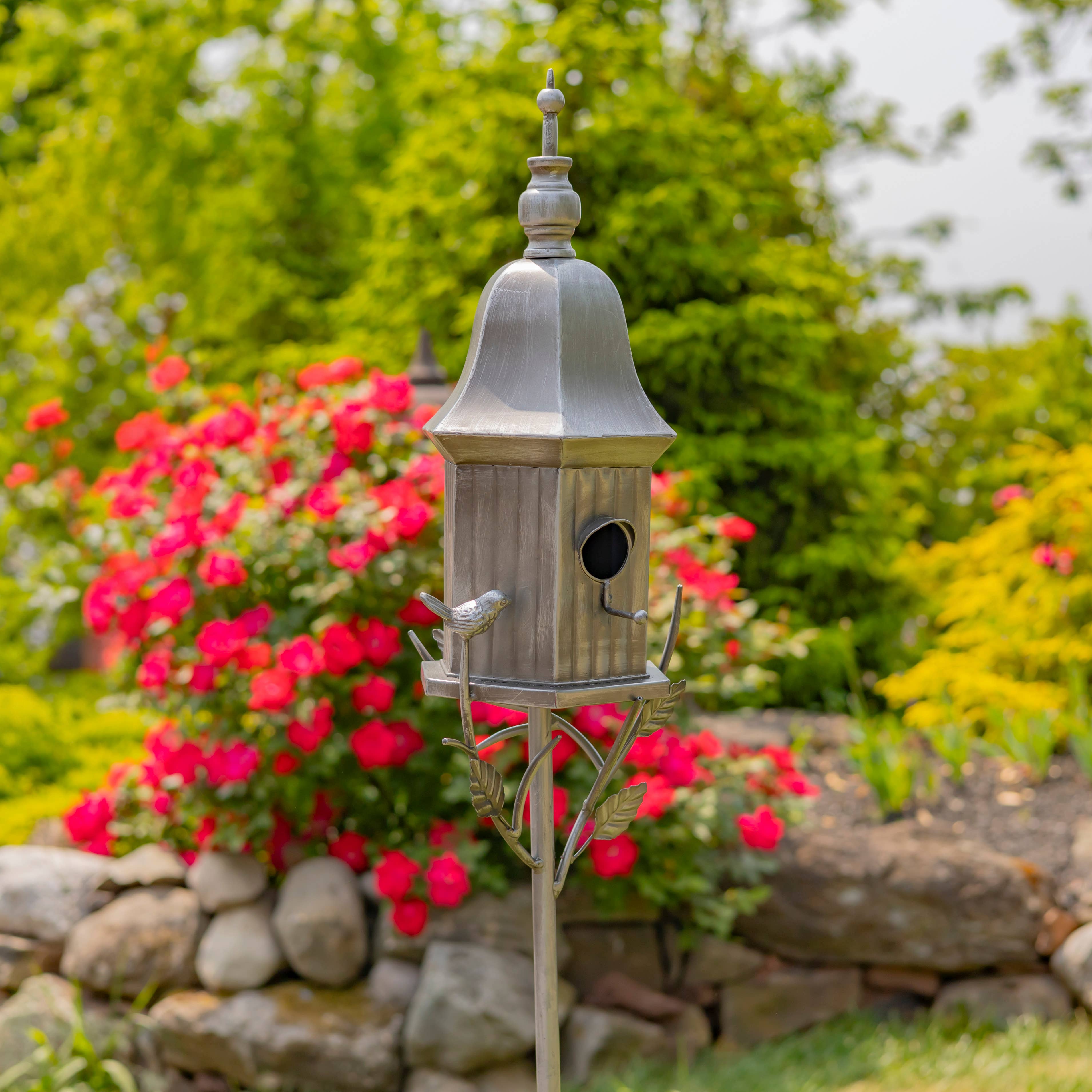 Zaer Ltd. International - Wholesale Bird House - 6" Tall Iron Birdhouse Stake "Victoria"- 2 Color Options 0