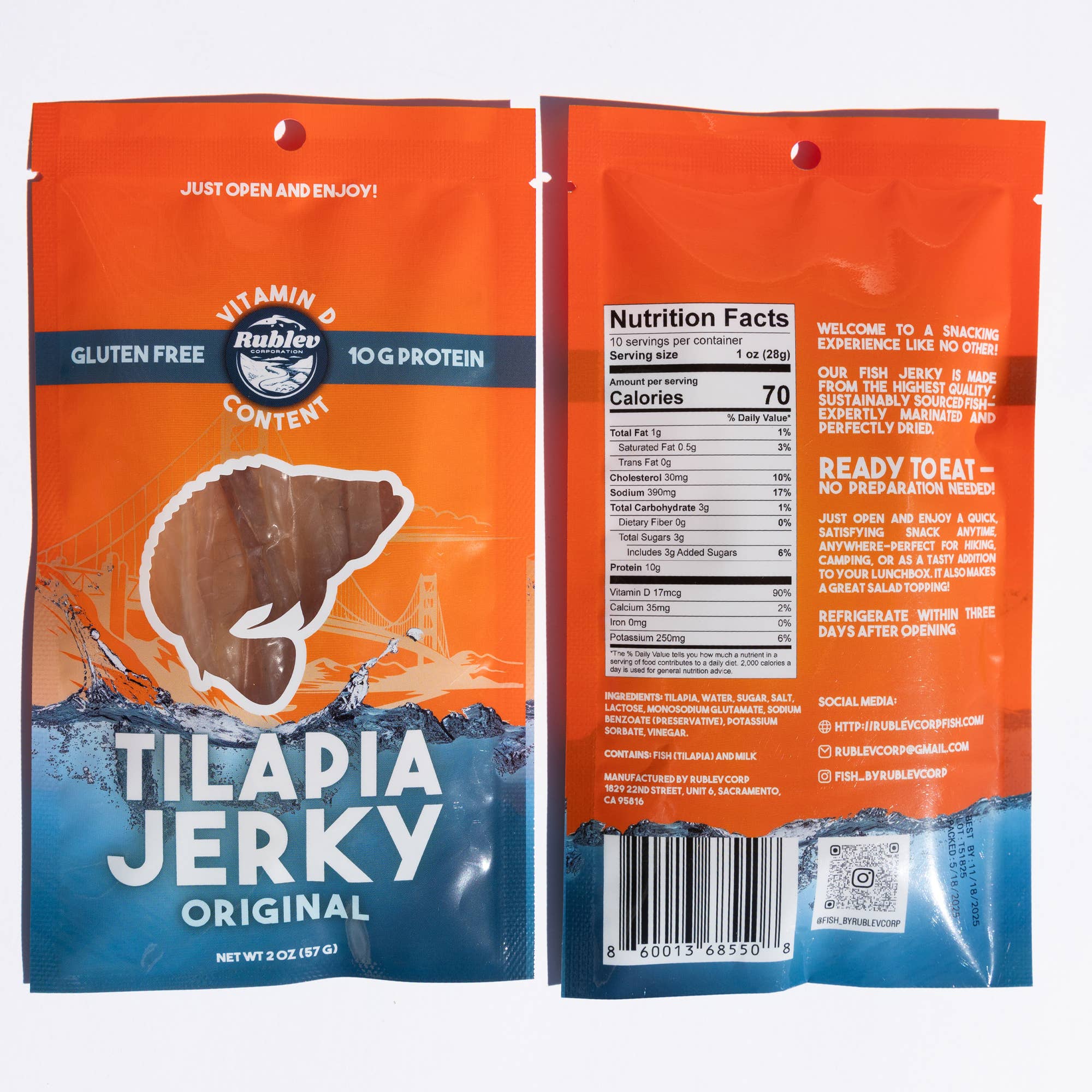 Rublev Corp - Vente Viande séchée - Rublev Tilapia Jerky - Original, Fabriqué aux États-Unis, 56 g1