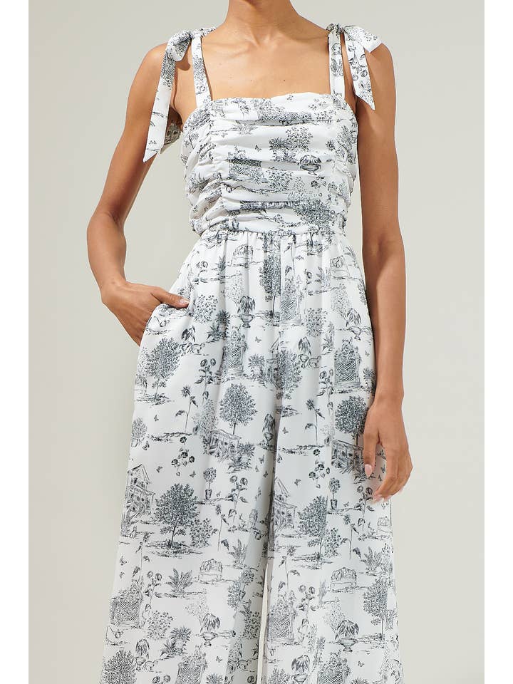 GreyBlack Renzo Toile Strap Tie Jumpsuit for wholesale on Faire