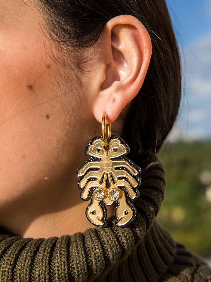 Lobster Hoop Earrings Galaxy Black + Gold for wholesale by Tribe + Temple