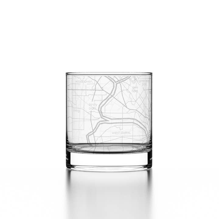Well Told - Wholesale Cocktail/Liquor Glass - Dallas, TX City Map - Etched Whiskey Rocks Glass4