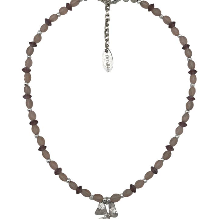 Tjockt halsband Romantisk kristallblomma silver 10µ och rosor för wholesale av Gloria Mago