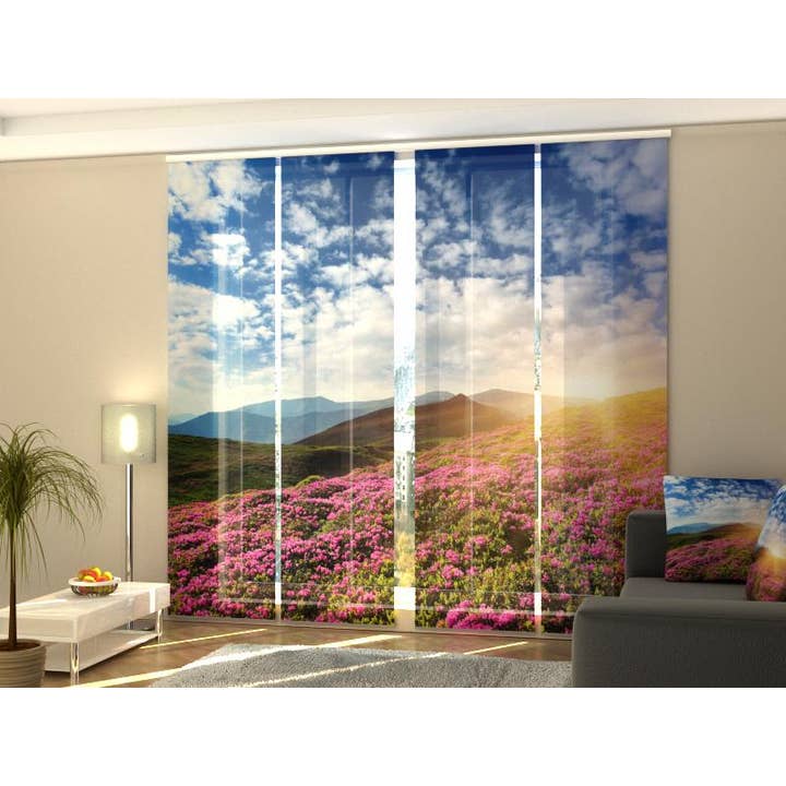 Set of 4 Flowers and Mountains Panel Curtains for wholesale by IlyDecor