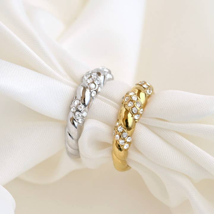Blueyejewelry - Wholesale Band/Stacked Ring - Diamond Twist Ring - Waterproof Gold Twisted CZ Stacker Ring