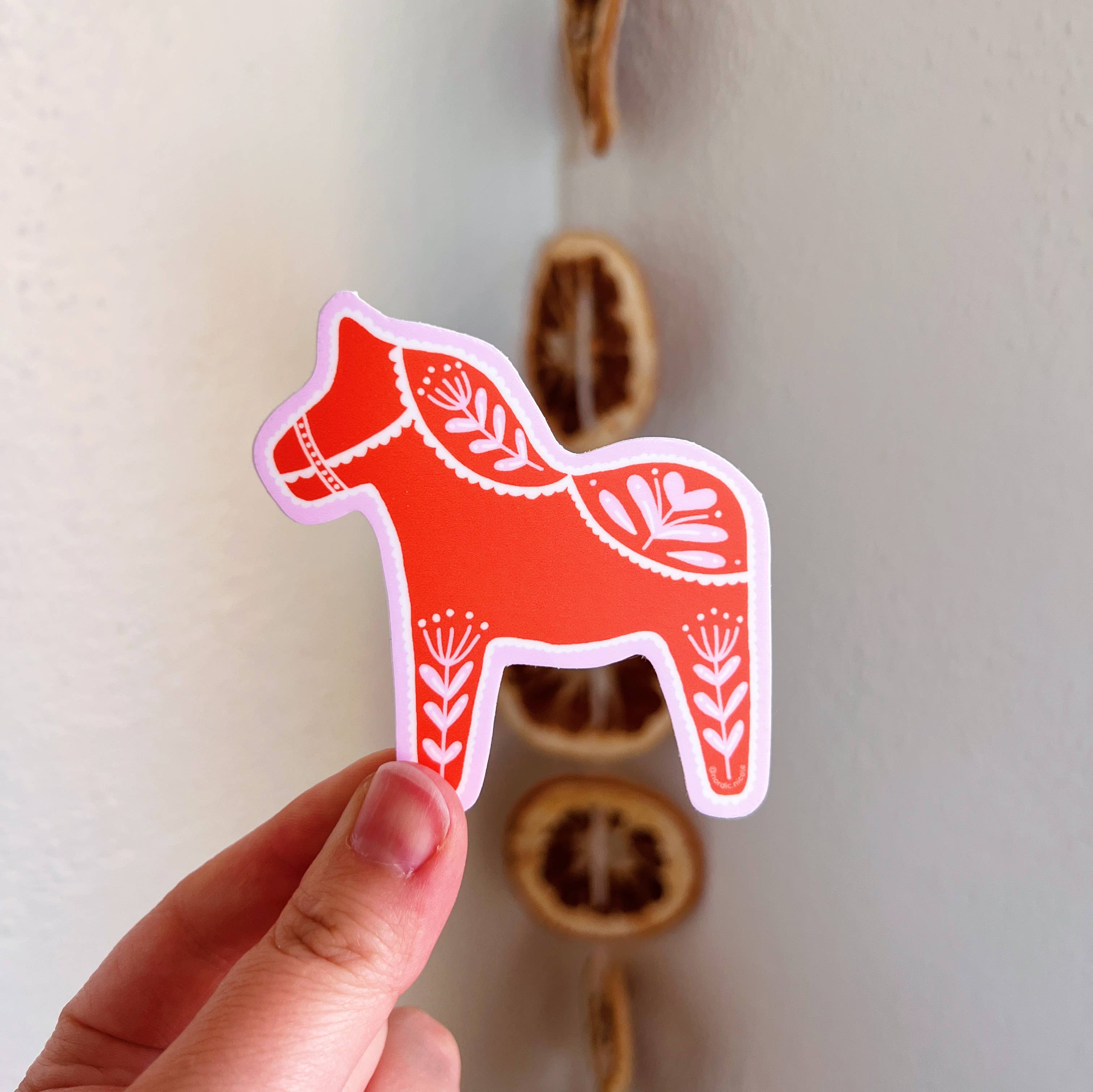 Nordic Nicole - Wholesale Sticker - Swedish Dala Horse Sticker (Red/Pink)1