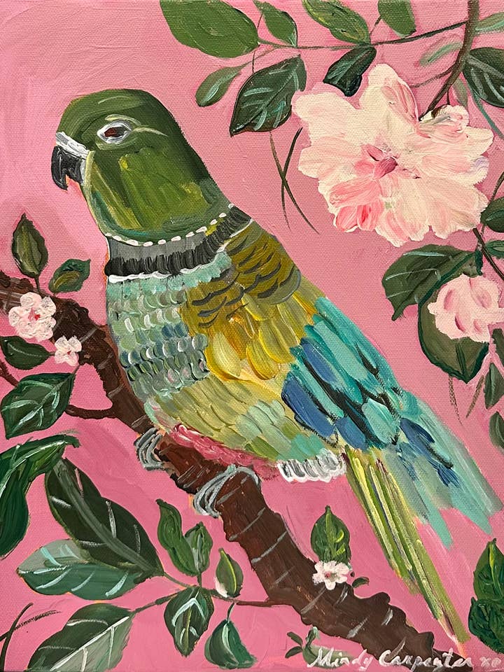 Parakeet & Peony Greeting Card for wholesale by Carpe Diem Papers