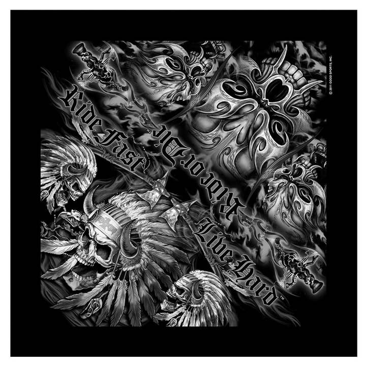 Hot Leathers BAB1061 Indian Skull Ride Fast Live Hard Bandana for wholesale by Hot Leathers