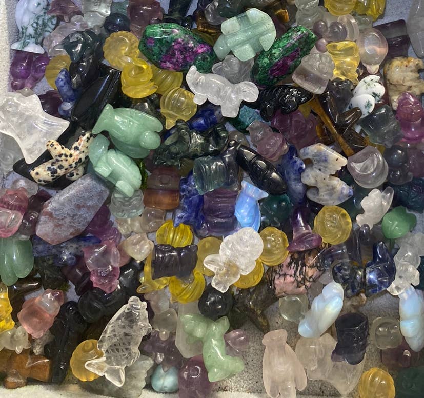 Moon River Designs - Wholesale Spiritual stone/crystal - Mystery Mini Crystal Animal & Character Carvings Bulk Set1