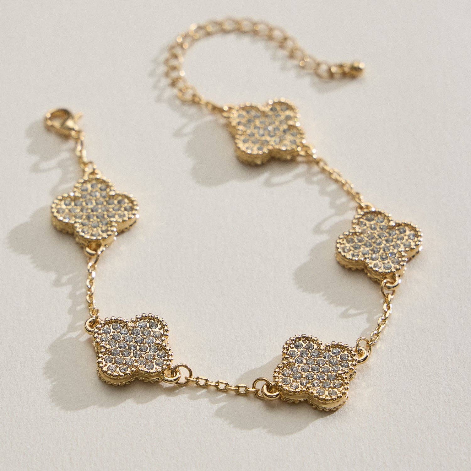 Frem - Wholesale Charm/Dangle Bracelet - Gold Chain Bracelet with Crystal Flower Charms11