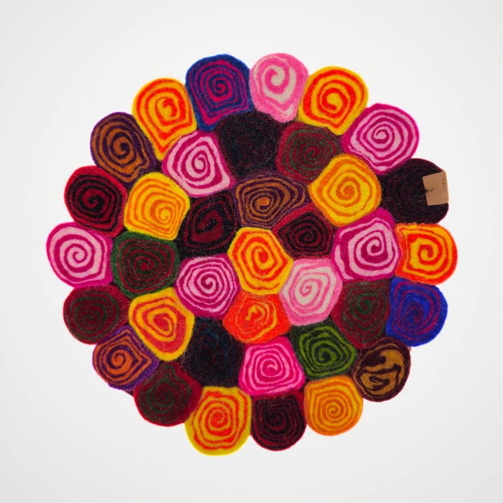Candy Cut Felted Round Trivet for wholesale by Feltiful