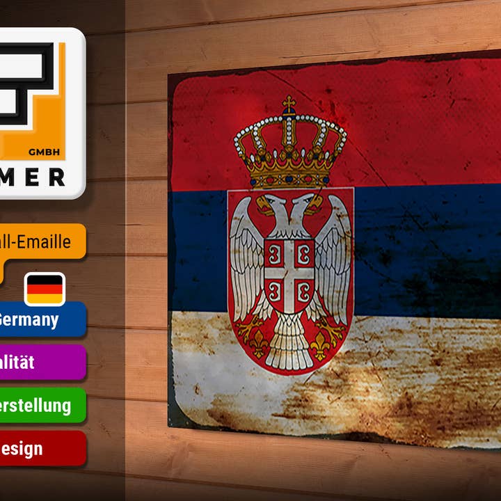 Femer - Wholesale Sign - Flag of Serbia Rust Wooden Sign 30x20cm2
