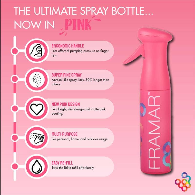 Framar Hair Brushes & Hair Accessories - Wholesale Hair Spray - FRAMAR Continuous Spray Bottle For Hair, Mist Bottle - Pink5