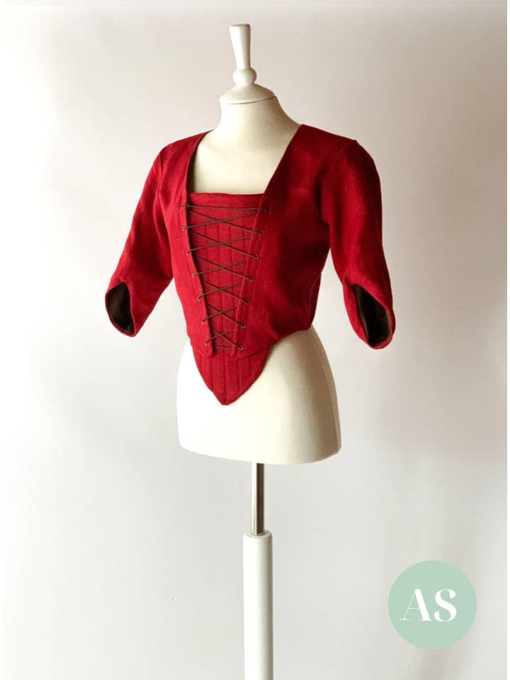 Atelier Serraspina - Vente Déguisement – femme - DORINE, corsage paysan en lin rouge cerise2