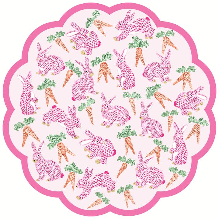 Herend Bunny Scalloped Round Paper Placemats | Set of 24 for wholesale by Lucy Grymes Designs