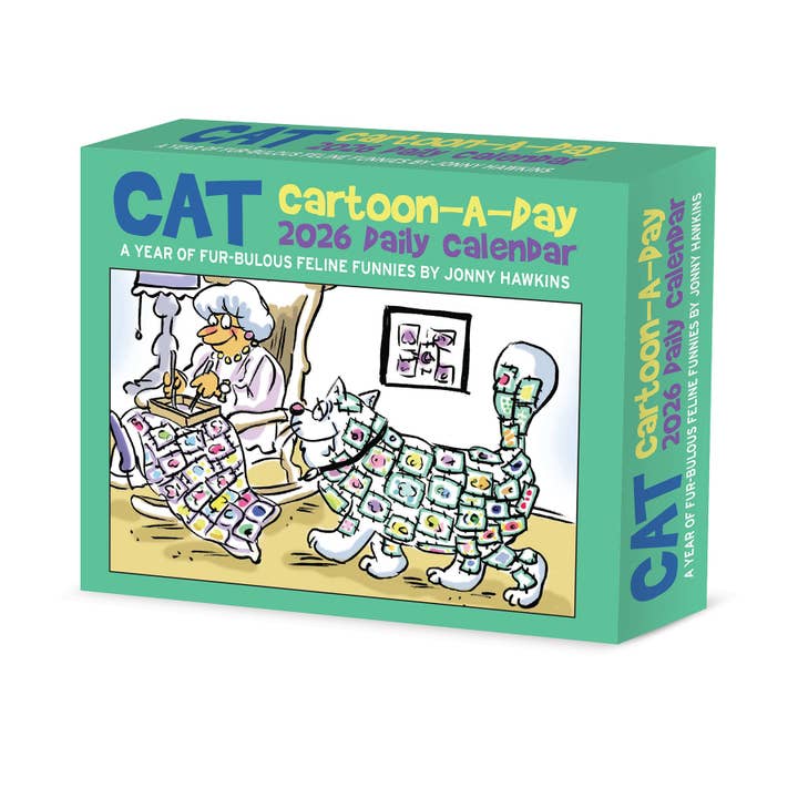 Calendrier en boîte "Un dessin animé de chat par jour" par Jonny Hawkins 2026 6,2" x 5,4" pour la vente par Willow Creek Press & Gifts
