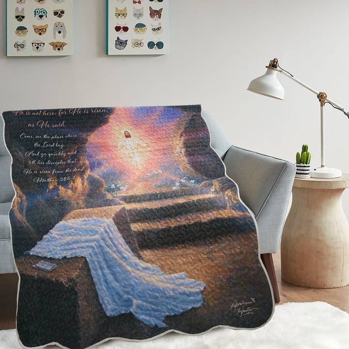 "He is Risen" Inspirational Quilted Throw 50"x60" for wholesale by Duke Imports