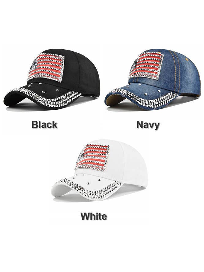 US Flag Rhinestone Glitter Baseball Cap DX061 for wholesale by UNISHE
