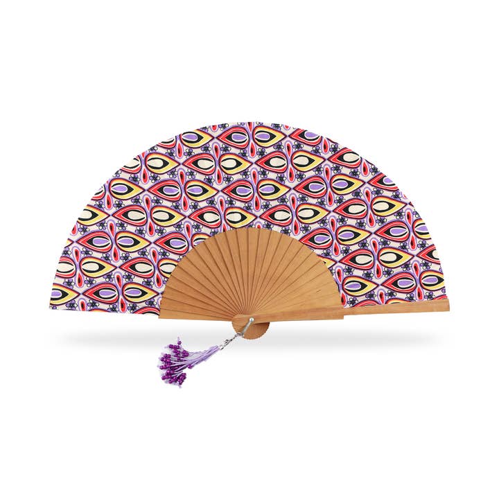 Cuatrogotas – wholesale Party/paper folding fan – Polished wood fan with retro fabric.
Ref-A577