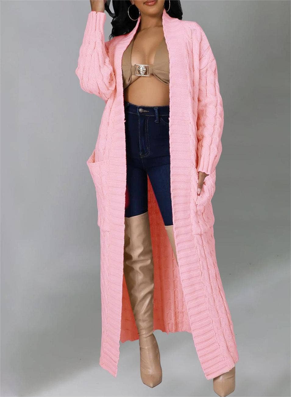 Rosa Clothing - Wholesale Cardigan - Women's - Multicolored Long coat knit cardigan13