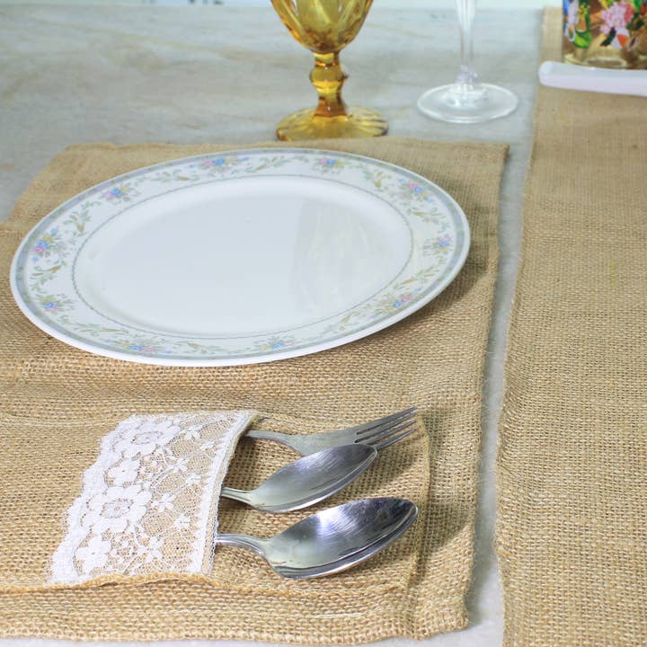 SAVON Chemin de table en jute avec 6 tapis de table 6 porte-couverts pour la vente par SAVON