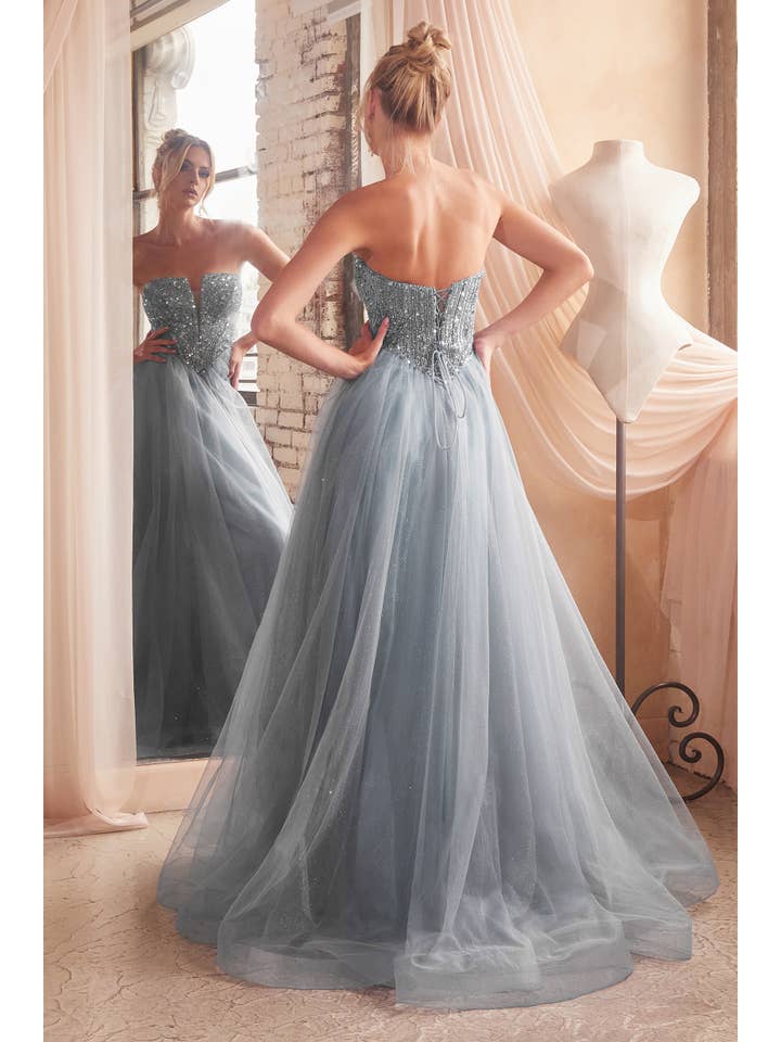 Ladivine by Cinderella Divine - Wholesale Gown - Women's - STRAPLESS SEQUIN & TULLE A-LINE DRESS