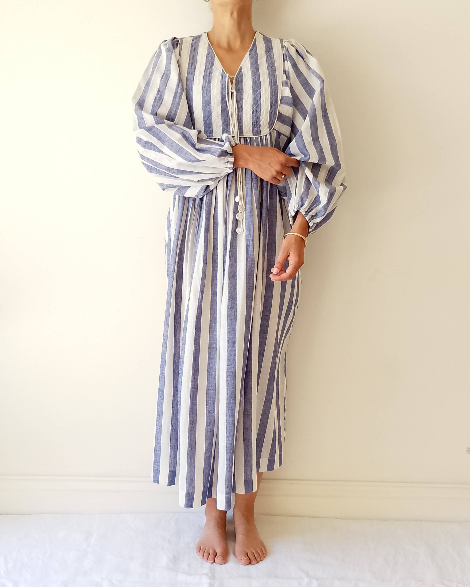 Cotton Conscious – wholesale Dress – Women's – Organic Cotton Quilted Maxi Dress – Blue Striped, Pockets, 9