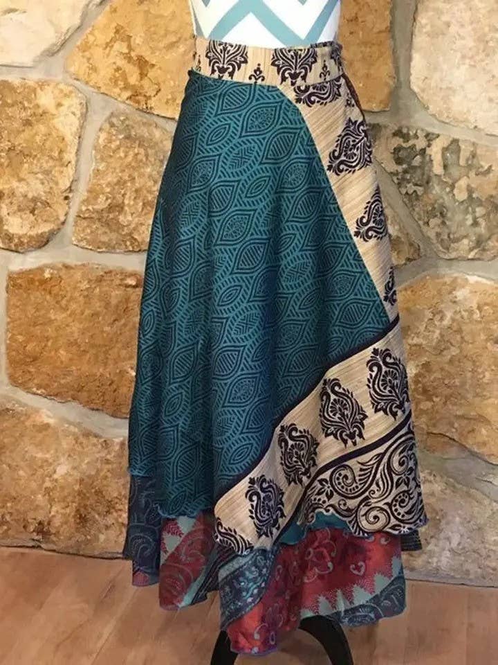 Bhawana Handicrafts - Wholesale Skirt - Women's - 5 Pcs Lot Handmade Reversible Silk Two Layer Printed Skirt 4