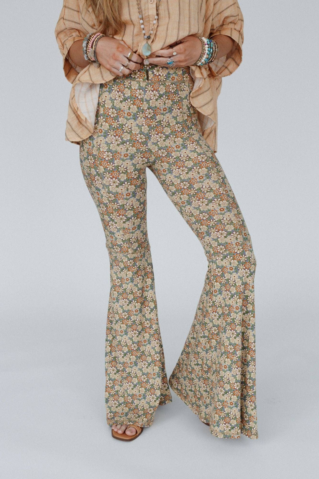 Three Bird Nest - Wholesale Pants - Women's - Dream in Flowers Flare Pants - Denim Khaki9