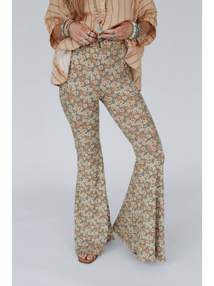 Three Bird Nest - Wholesale Pants - Women's - Dream in Flowers Flare Pants - Denim Khaki9