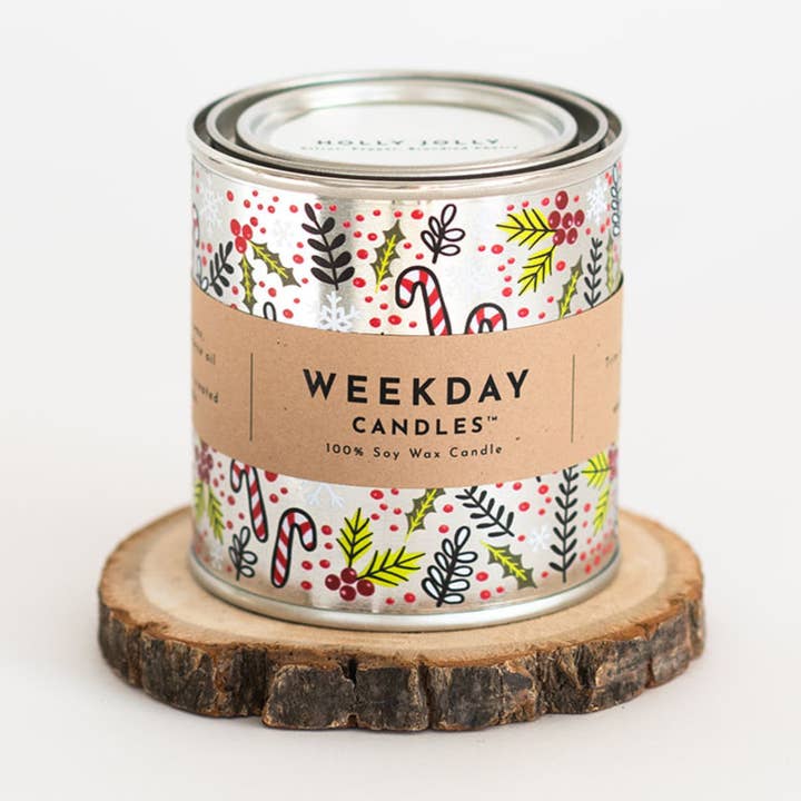 Weekday Candles - Wholesale Jar/Filled Candle - Holly Jolly Paint Tin Candle 0