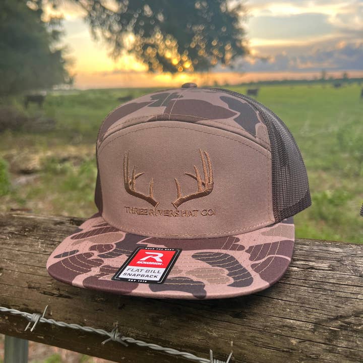 Three Rivers Hat Co. - Wholesale Trucker Hat - Unisex - Classic Whitetail Rack - Flatbill Snapback - Richardson 168P Duck Camo4
