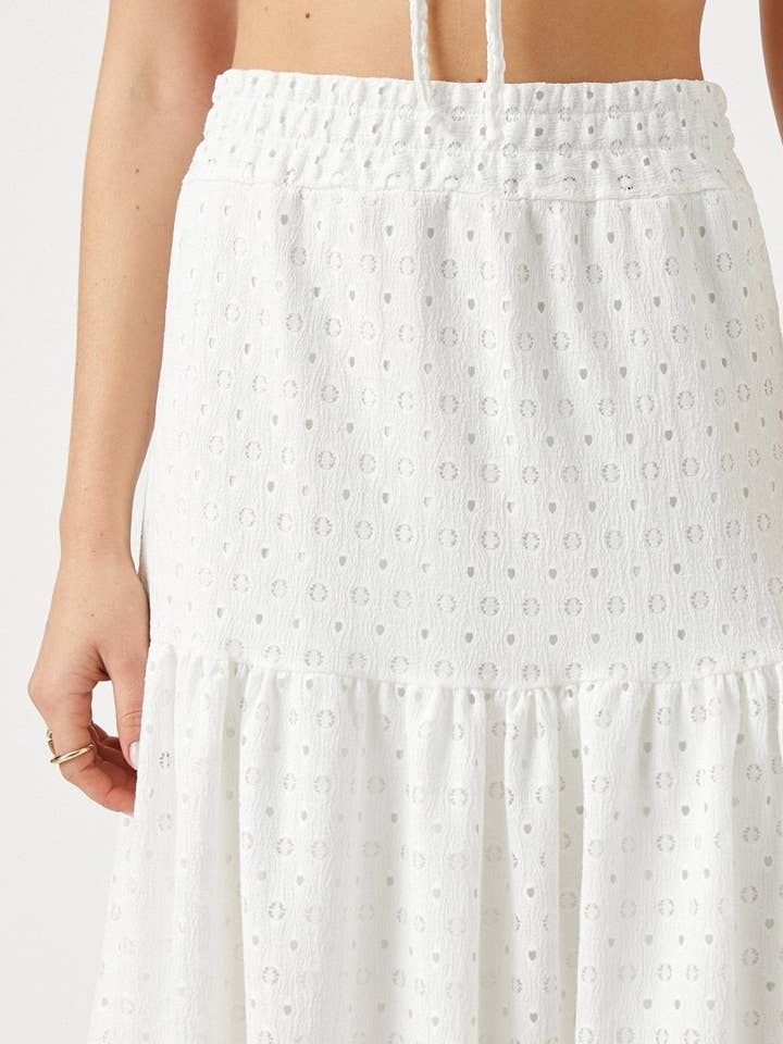 Tiered Pull On Midi Skirt in White for wholesale by Usolo Outfitters