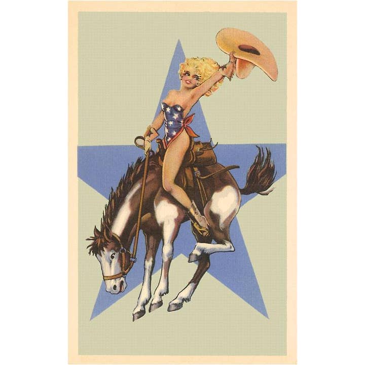 Found Image Press – wholesale Art print – Art Print CG-50 Woman in Star Bathing Suit on Bucking Bronco