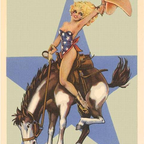 Found Image Press - Wholesale Art Print - Art Print CG-50 Woman in Star Bathing Suit on Bucking Bronco0