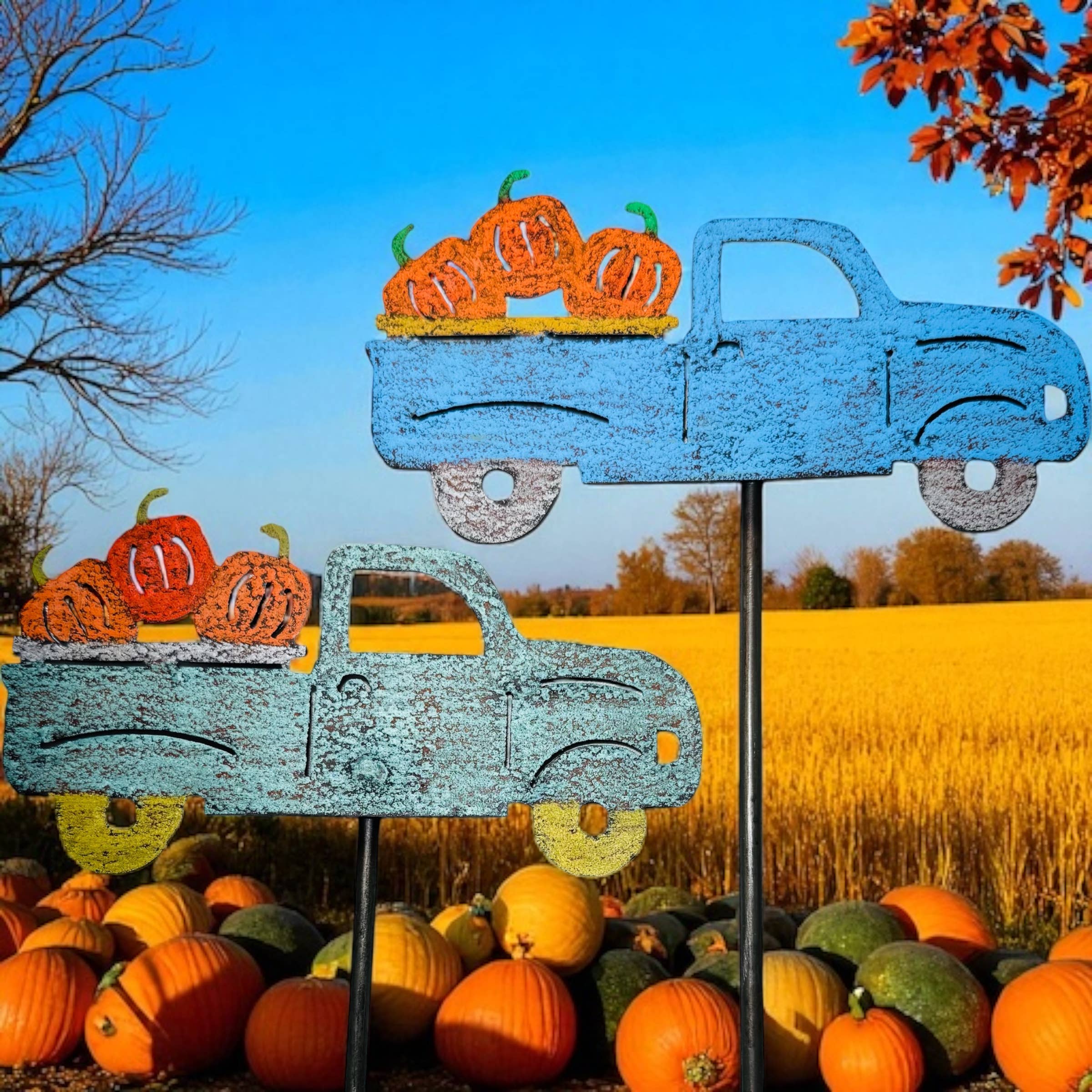 Whimsies - Vendita all'ingrosso Paletti da giardino/prato - Vintage camioncino zucche Fall garden palo Halloween5