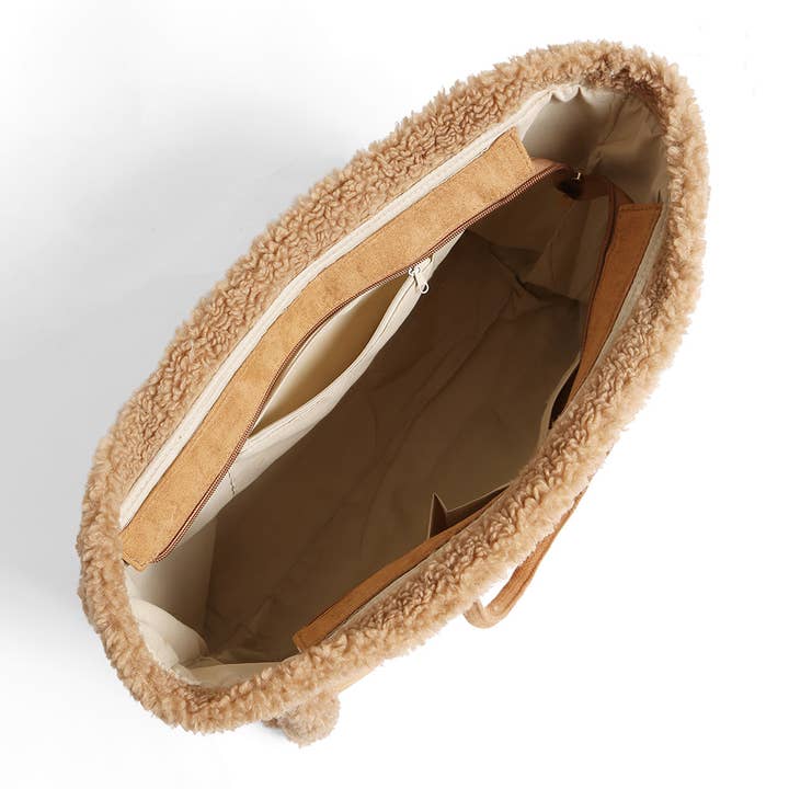 Wona Trading, Inc. - Wholesale Tote Bag - Women's - Faux Suede Sherpa Tote Bag