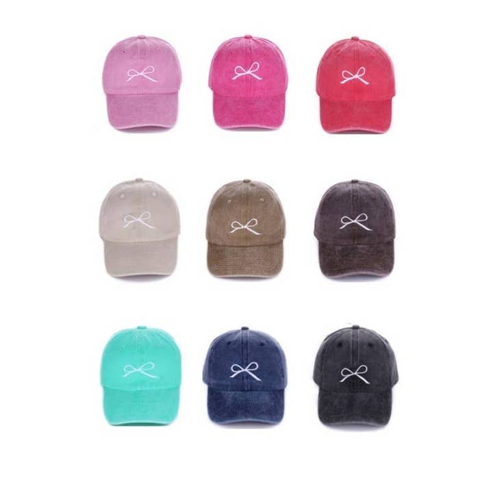 Vanilla Monkey - Wholesale Baseball Cap - Women's - Coquette Ribbon Bow Embroidery Washed Hat8