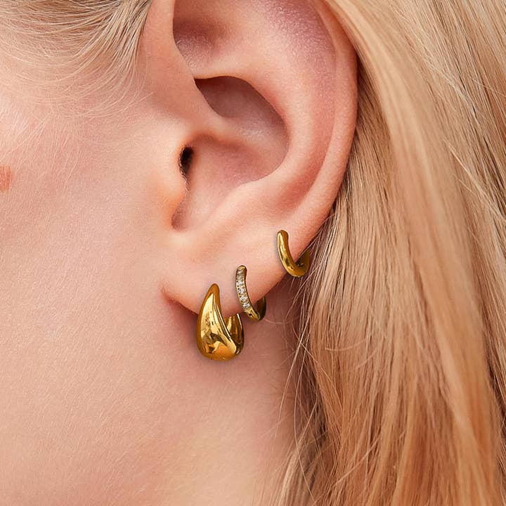 Rayon 18K Gold Non-Tarnish Glam Hoop Earring Set for wholesale on Faire1