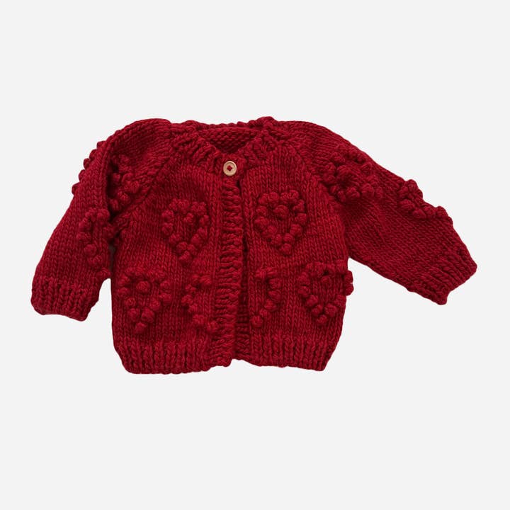 The Blueberry Hill - Wholesale Cardigan - Baby - Heart Popcorn Cardigan, Red | Baby & Kid Valentine's Sweater