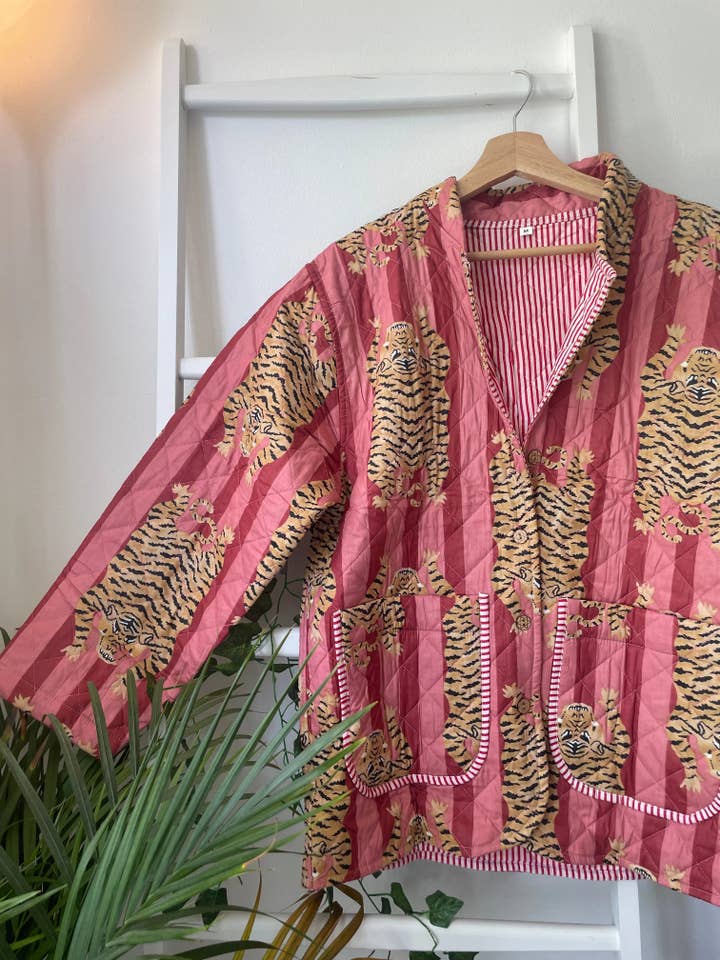 Reversible Cotton Quilted Jacket - Tiger Print for wholesale by Artofakind