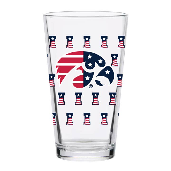 Indigo Falls - Wholesale Beer Glass/Mug - 16oz Iowa Hawkeyes Americana Pint Glass