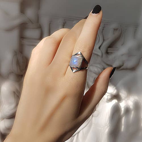 Crystal Earth Sterling - Wholesale Cocktail/Statement Ring - Abundant Energy Sterling Ring  - Feminine Rainbow Moonstone0