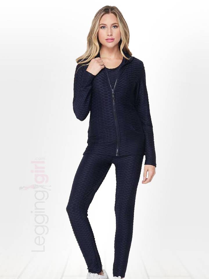Women's Navy Booty Lift Top & Pant Set - 3 Piece for wholesale by LeggingGirl.com