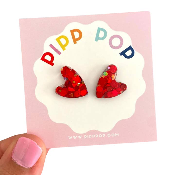 Pipp Pop - Wholesale Stud/post earrings - Glitter Heart Studs - 8 Colours Available