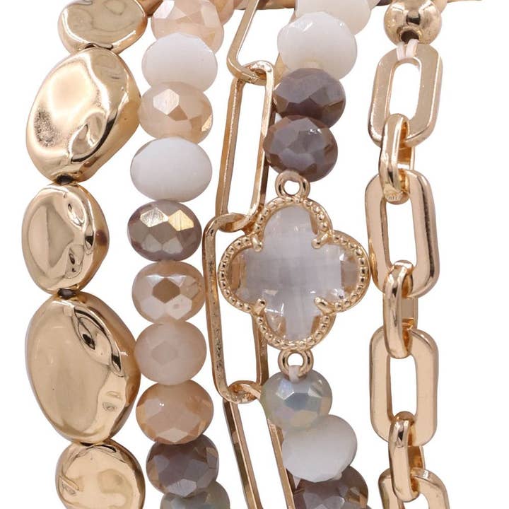 MiMi Wholesale - Wholesale Jewelry Set - Beaded Clover Accent Jewelry Set Bracelet