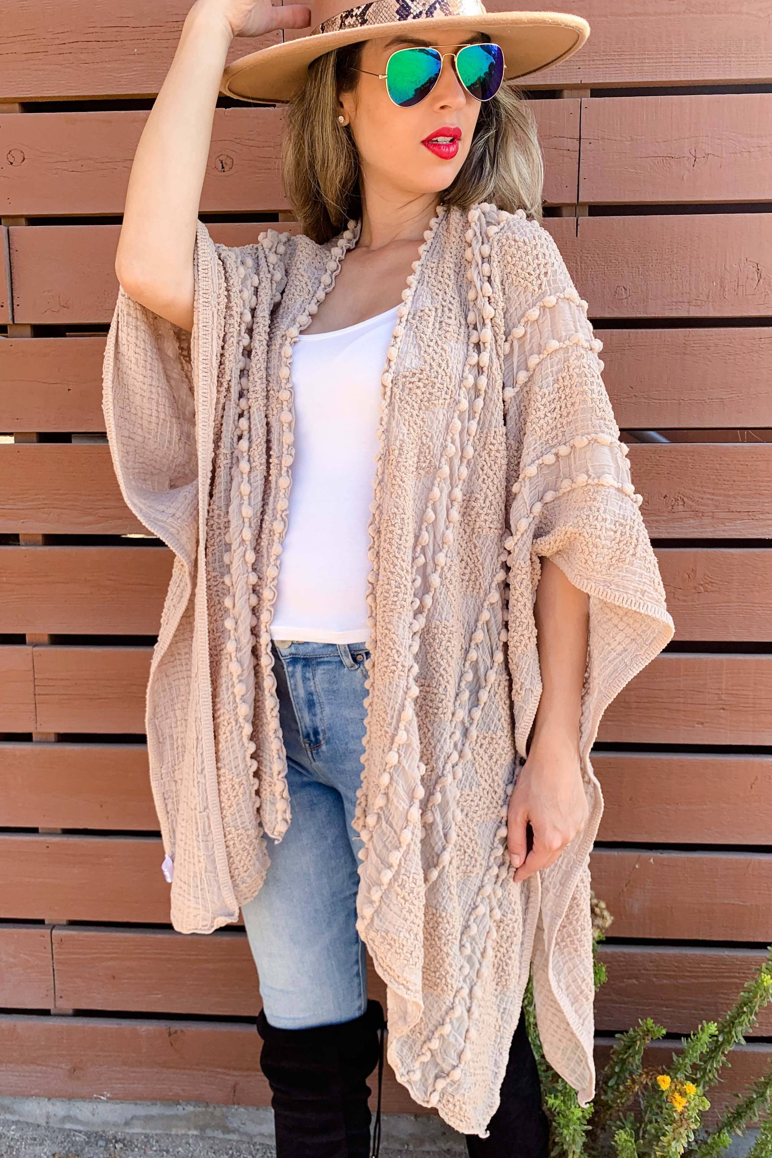 Nude 3D Textured Open Front Soft Kimono Cover Up for wholesale on Faire2