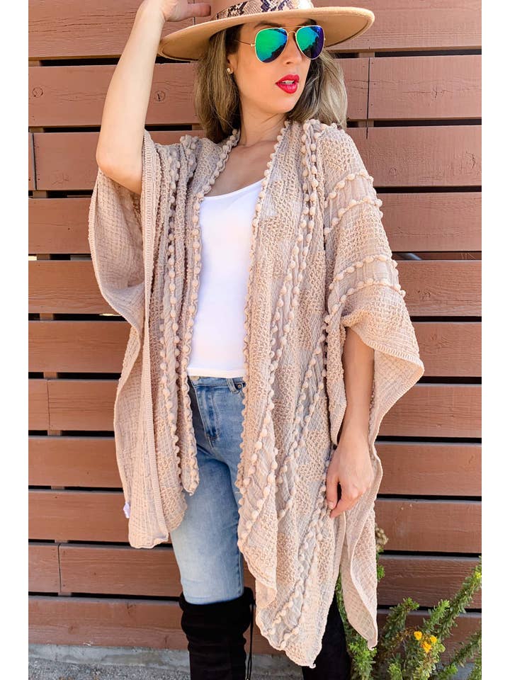 Nude 3D Textured Open Front Soft Kimono Cover Up for wholesale on Faire2