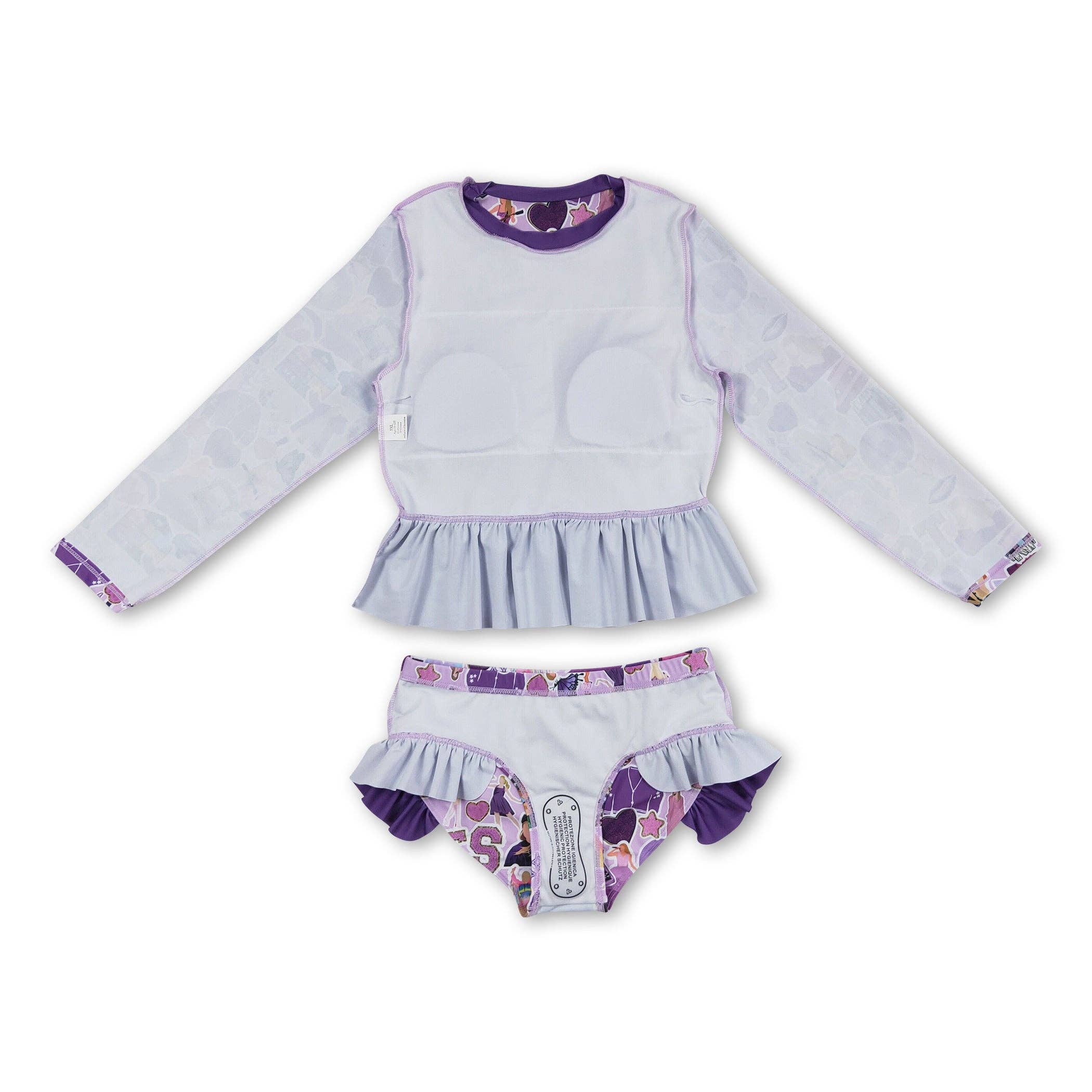 Yawoo Garments - Wholesale Two Piece Swimsuit - Kids - Purple long sleeves rainbow 2 pcs singer girls swimwear1