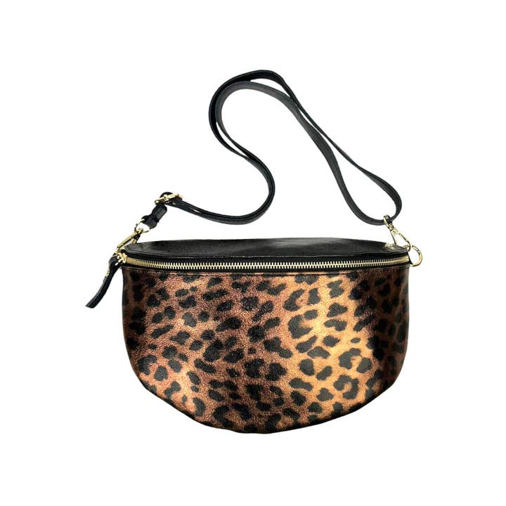 Chenson & Gorett - Wholesale Belt Bag - Women's - Leather Waist Bag with Leopard Print and Shiny Effect4