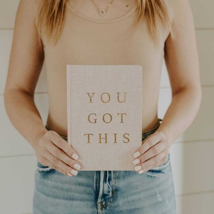 Sweet Water Decor - Wholesale Journal/Diary - You Got This - Tan and Gold Foil Fabric Journal